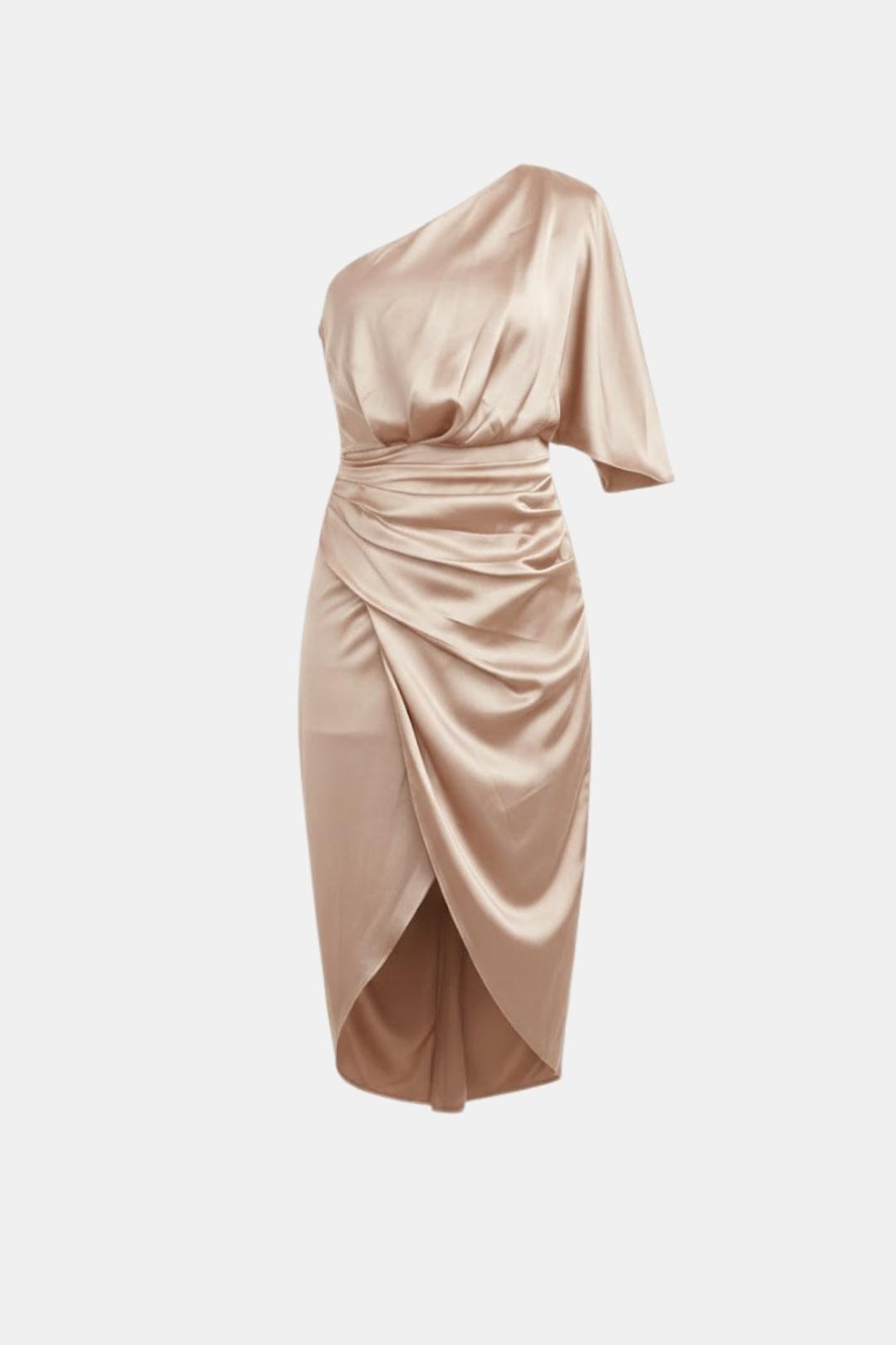 Image of Tiffany | Women's One-Shoulder Wrap Midi Dress