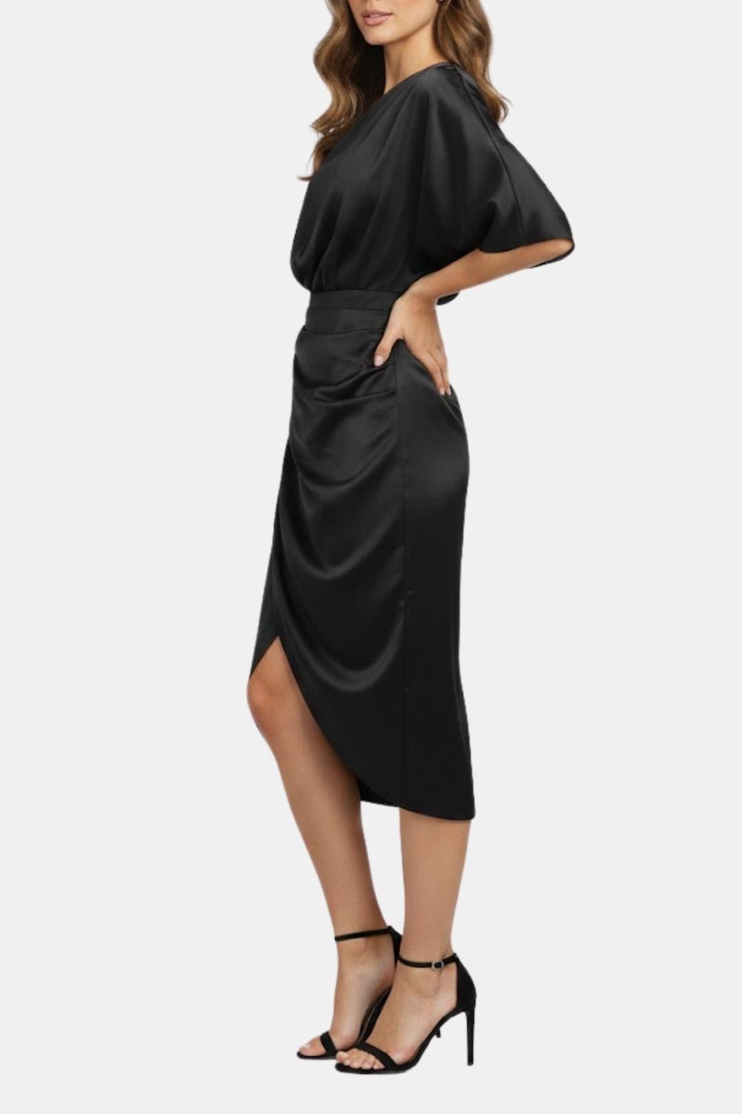 Image of Tiffany | Women's One-Shoulder Wrap Midi Dress