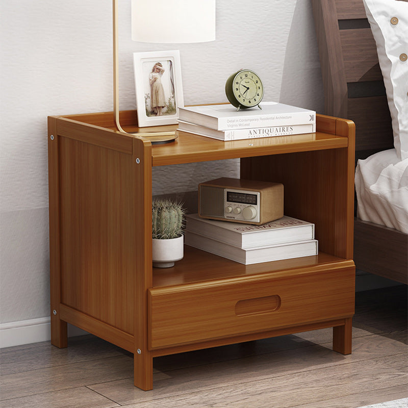 Traditional Japanese Square Bamboo and MDF Bedroom Nightstand with 1 or 3 Drawers