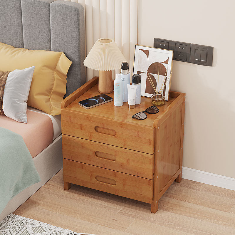 Traditional Japanese Square Bamboo and MDF Bedroom Nightstand with 1 or 3 Drawers