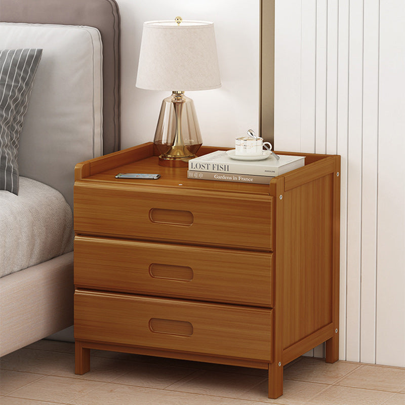Traditional Japanese Square Bamboo and MDF Bedroom Nightstand with 1 or 3 Drawers
