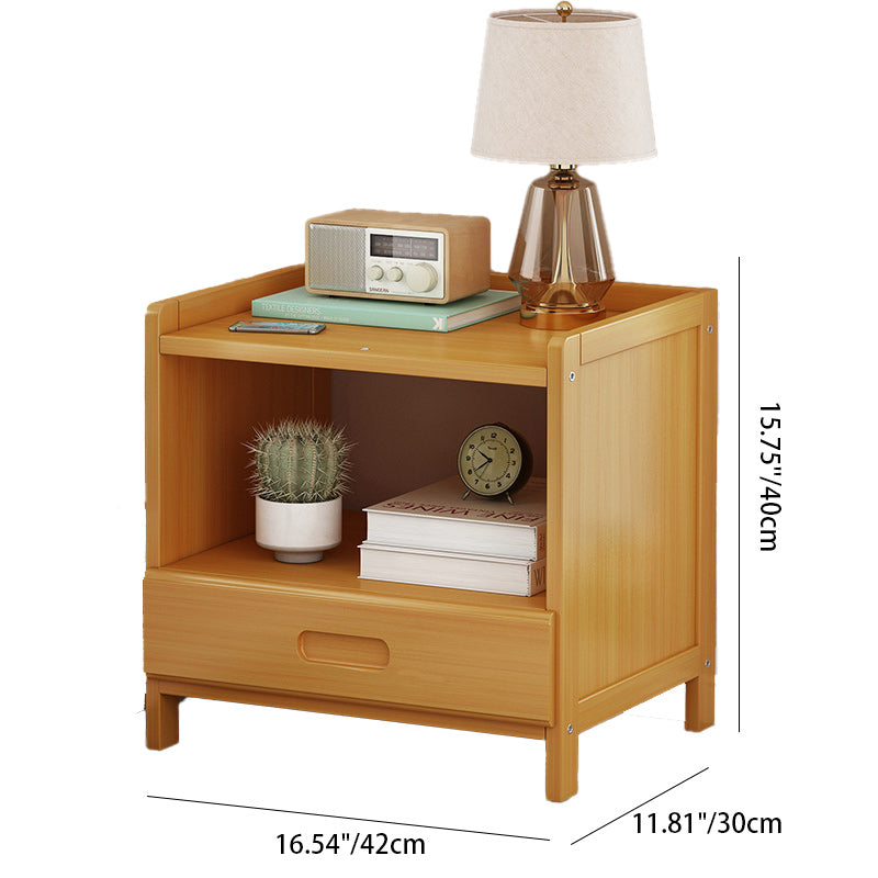 Traditional Japanese Square Bamboo and MDF Bedroom Nightstand with 1 or 3 Drawers