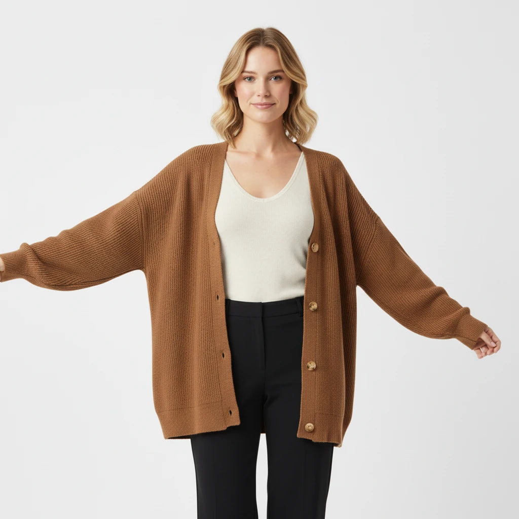 Oversized Ribbed Knit Cardigan for Women