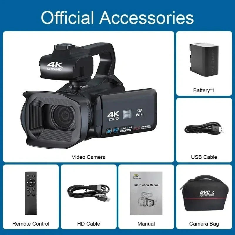 UHD 4K Camcorder with 18X Zoom & Rotating Touchscreen
