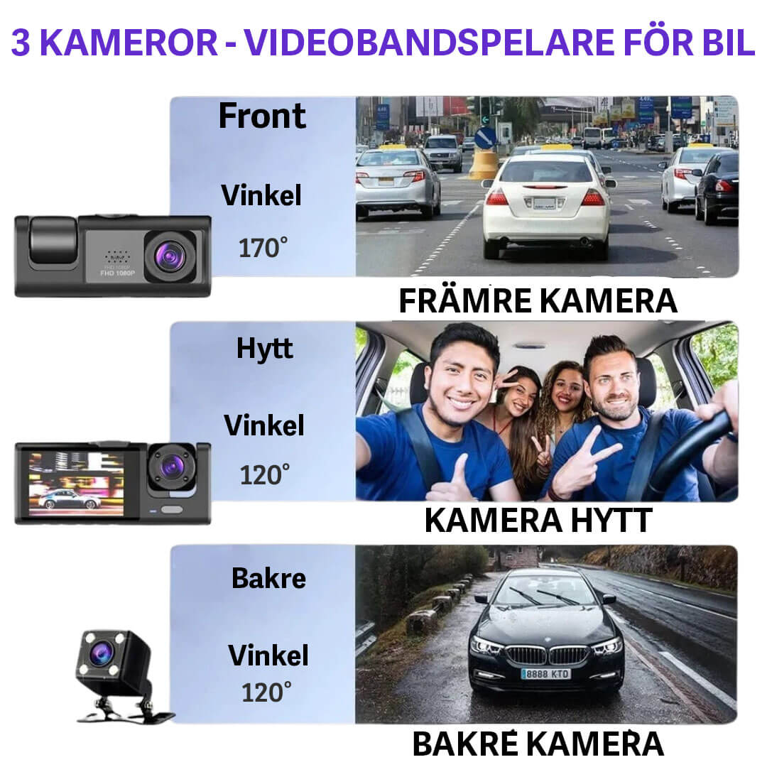Ultimate Guardian 1080P Dash Camera with Three Lenses
