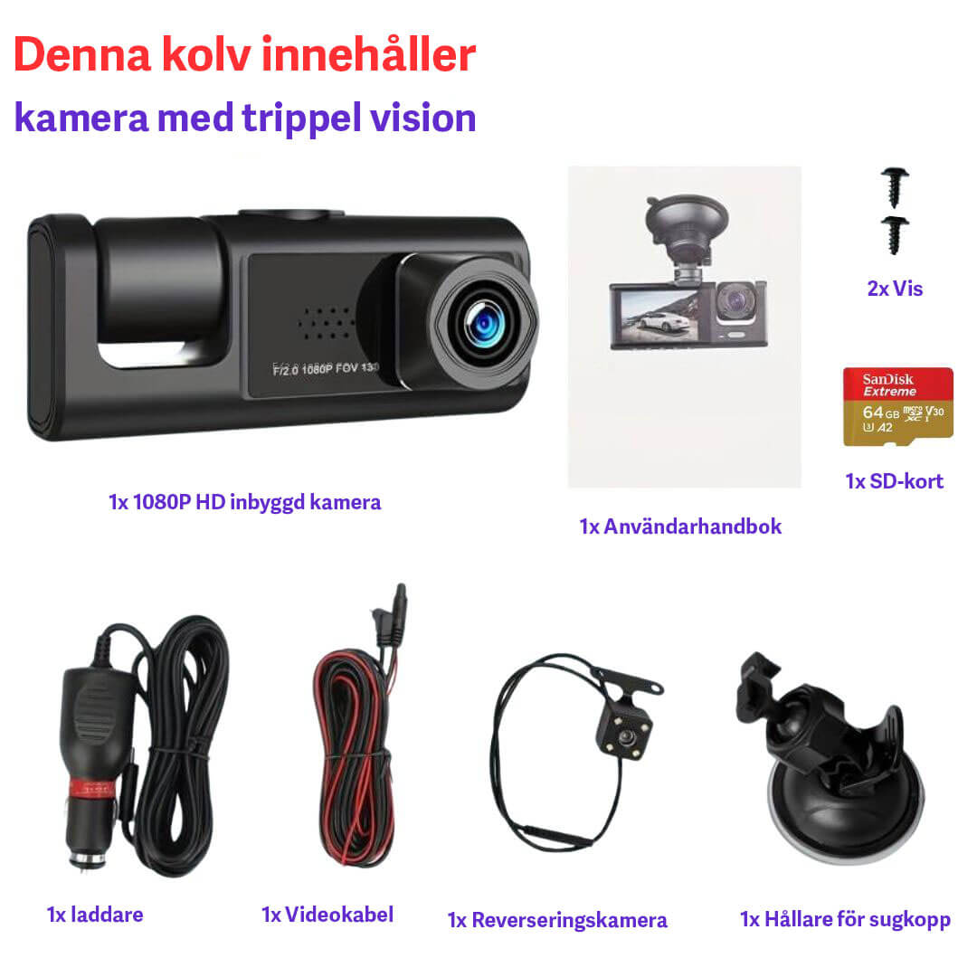 Ultimate Guardian 1080P Dash Camera with Three Lenses