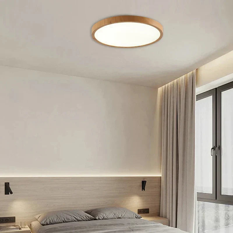 Ultrathin Walnut Circular Ceiling Light for Modern Style