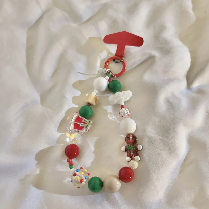 Unisex Christmas-Themed Keychain with Beaded Charm