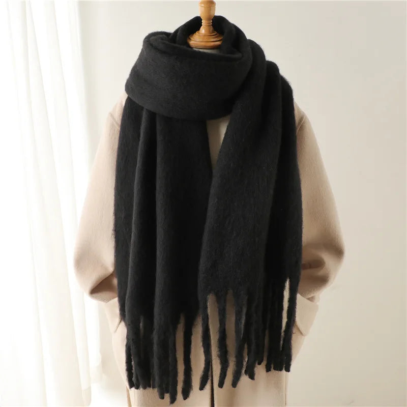 Unisex Luxury Winter Scarf - Thick Blanket Scarf with Long Fringe for Couples - Perfect for Winter