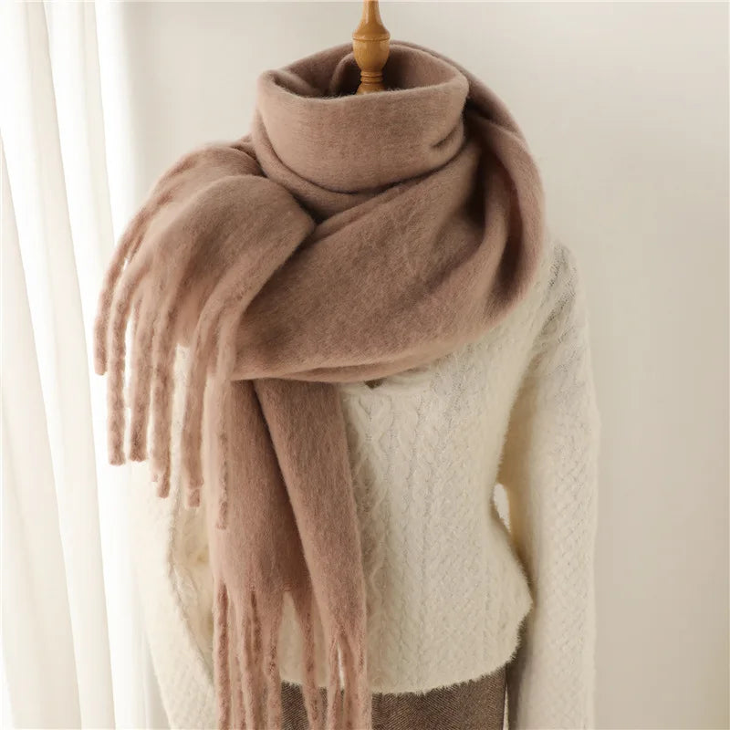Unisex Luxury Winter Scarf - Thick Blanket Scarf with Long Fringe for Couples - Perfect for Winter