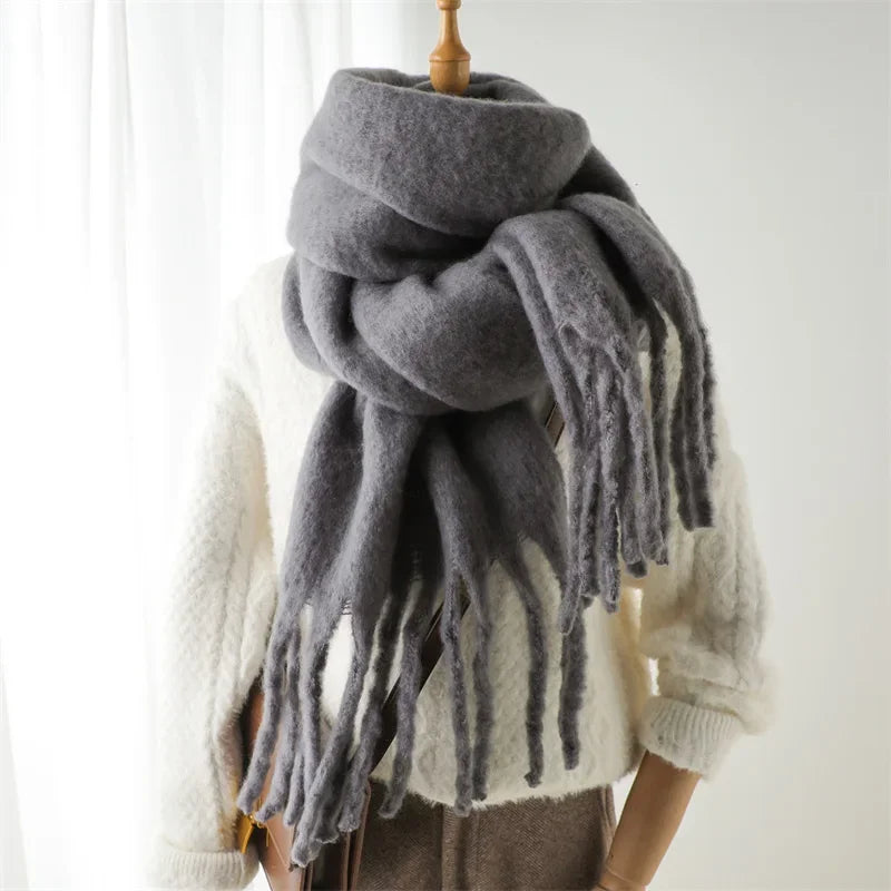 Unisex Luxury Winter Scarf - Thick Blanket Scarf with Long Fringe for Couples - Perfect for Winter