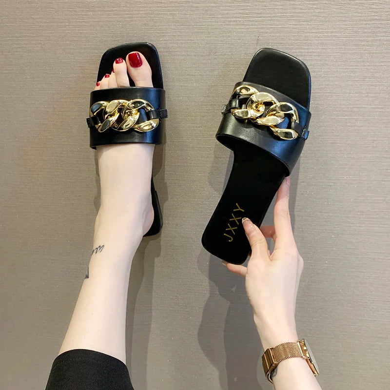 Image of Vanessa | Women's Open Toe Chain Detail Slides