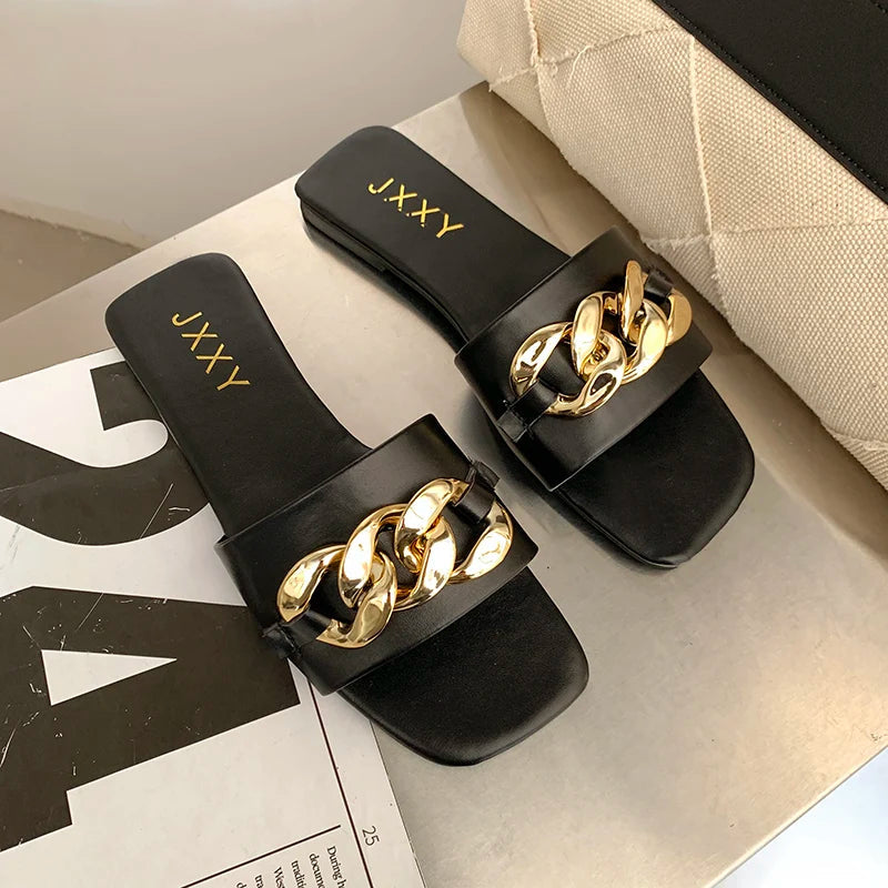 Image of Vanessa | Women's Open Toe Chain Detail Slides