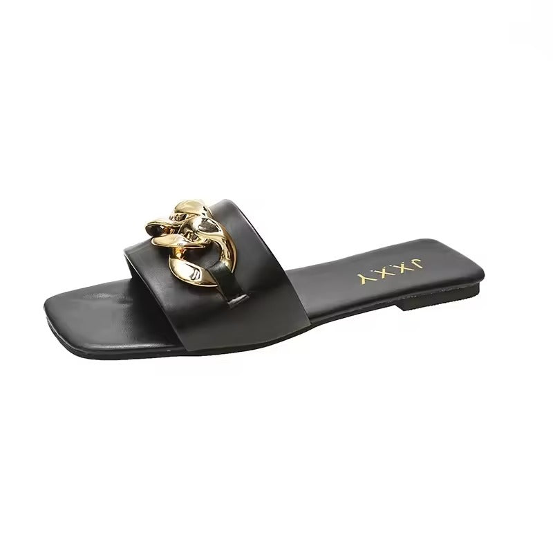 Image of Vanessa | Women's Open Toe Chain Detail Slides