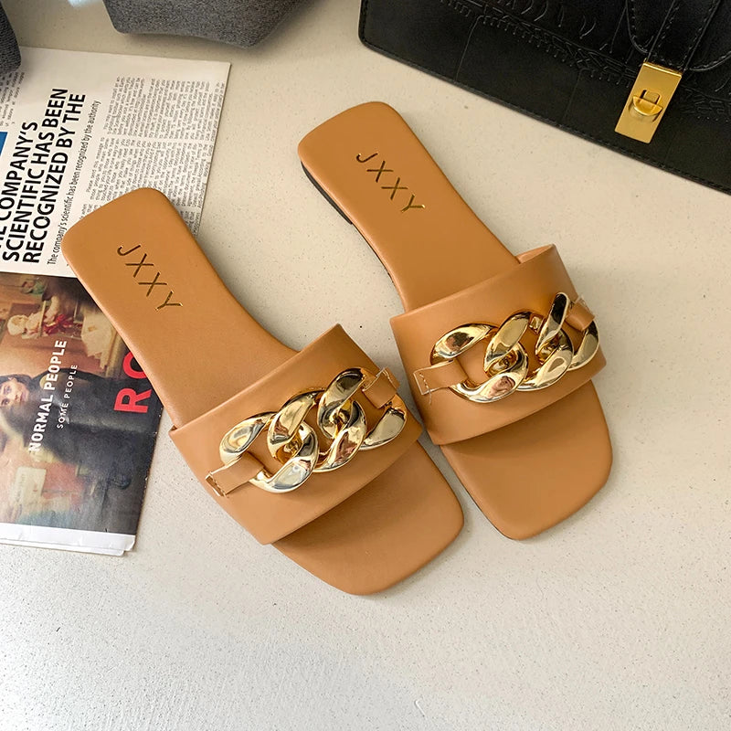 Image of Vanessa | Women's Open Toe Chain Detail Slides