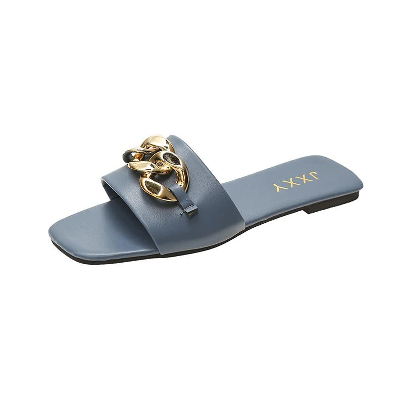 Image of Vanessa | Women's Open Toe Chain Detail Slides