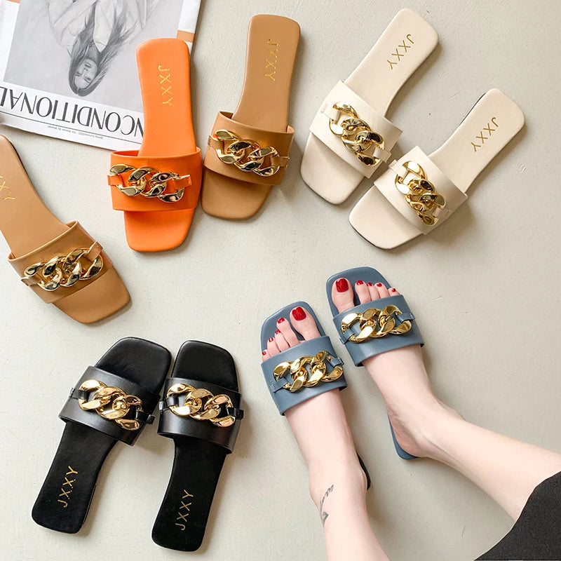 Image of Vanessa | Women's Open Toe Chain Detail Slides