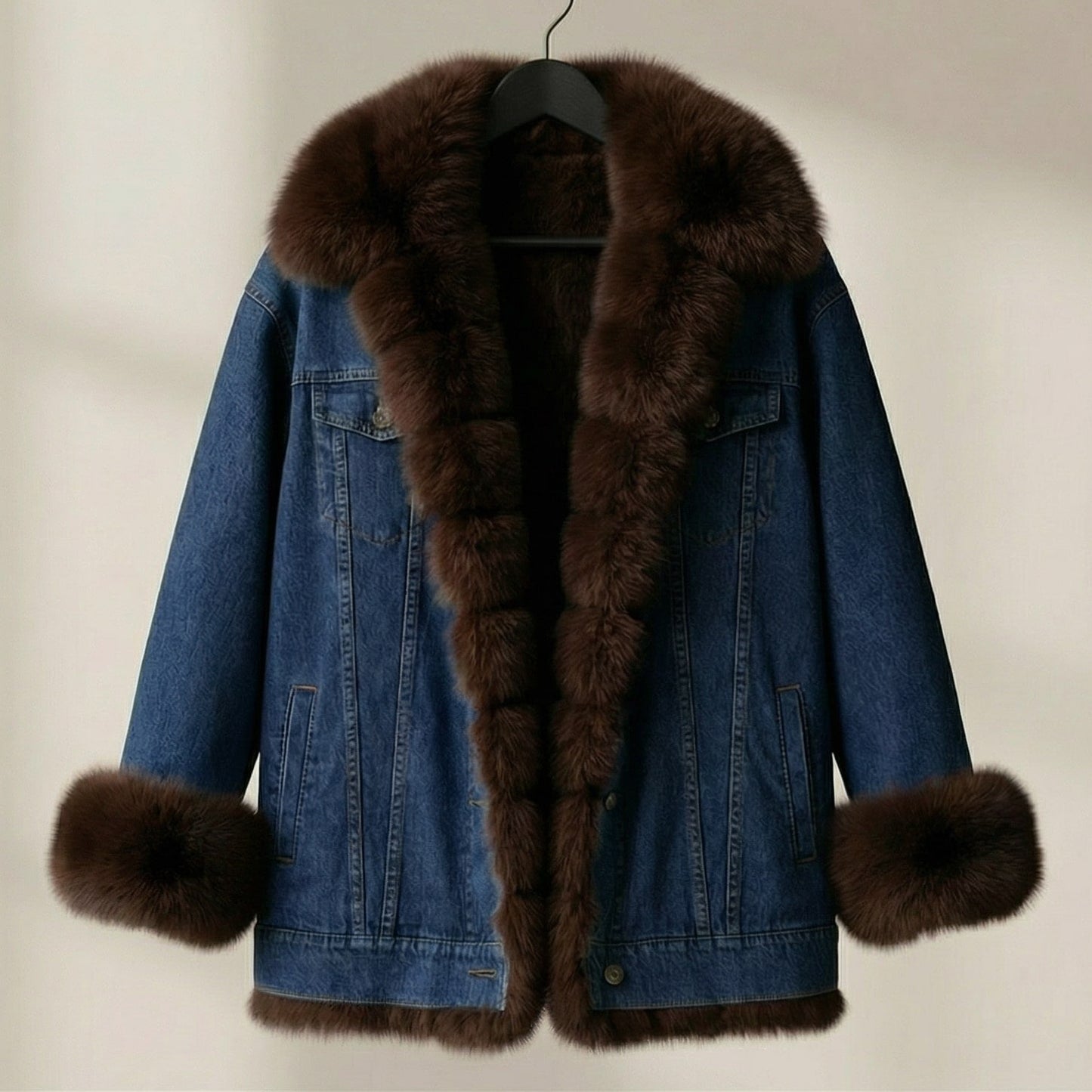 Image of Violet | Women's Long Sleeve Denim Jacket with Fur Collar