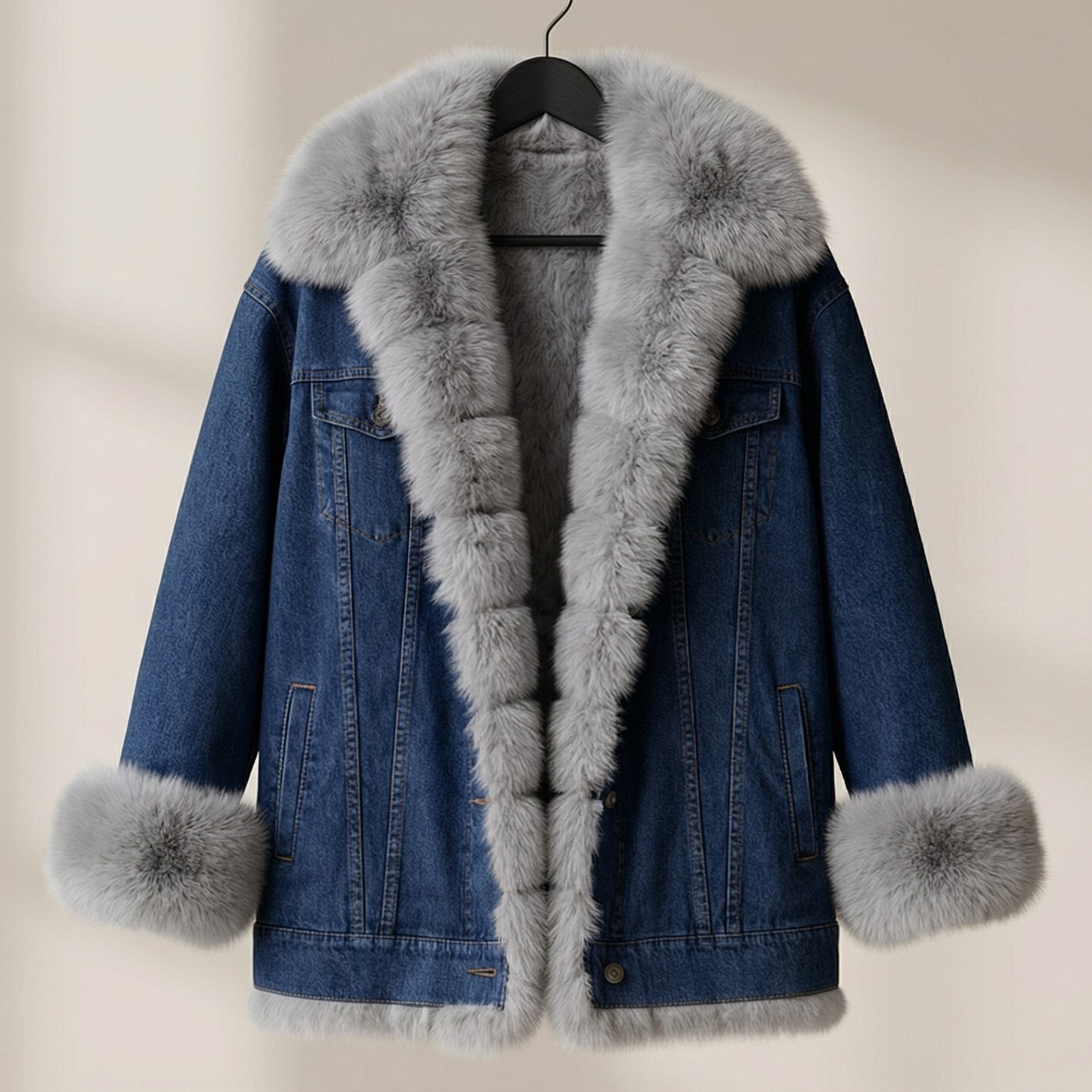 Image of Violet | Women's Long Sleeve Denim Jacket with Fur Collar