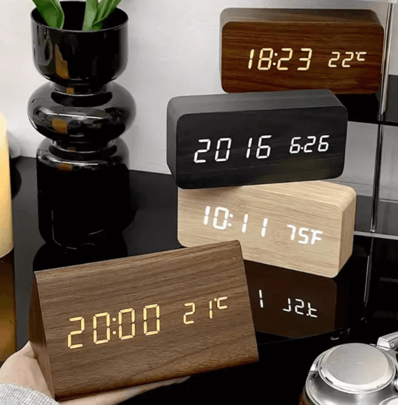 Voice-Controlled LED Wooden Clock - Modern Design