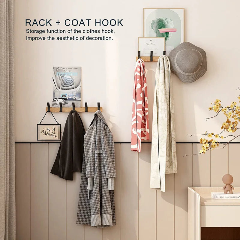 Wall Coat Rack with Movable Hooks – Scandinavian Design in Wood and Metal