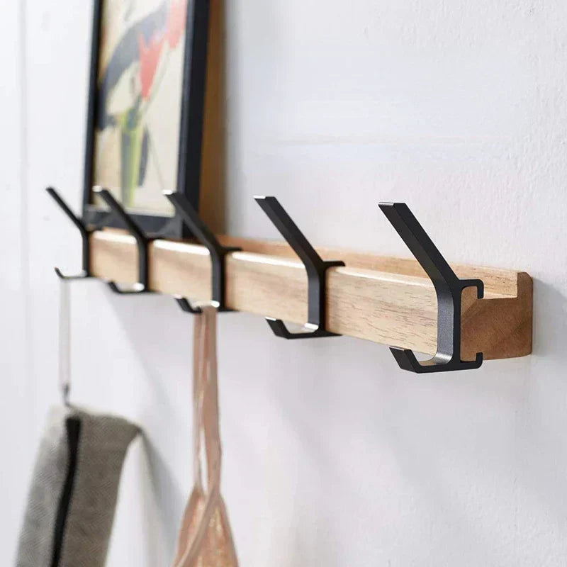 Wall Coat Rack with Movable Hooks – Scandinavian Design in Wood and Metal
