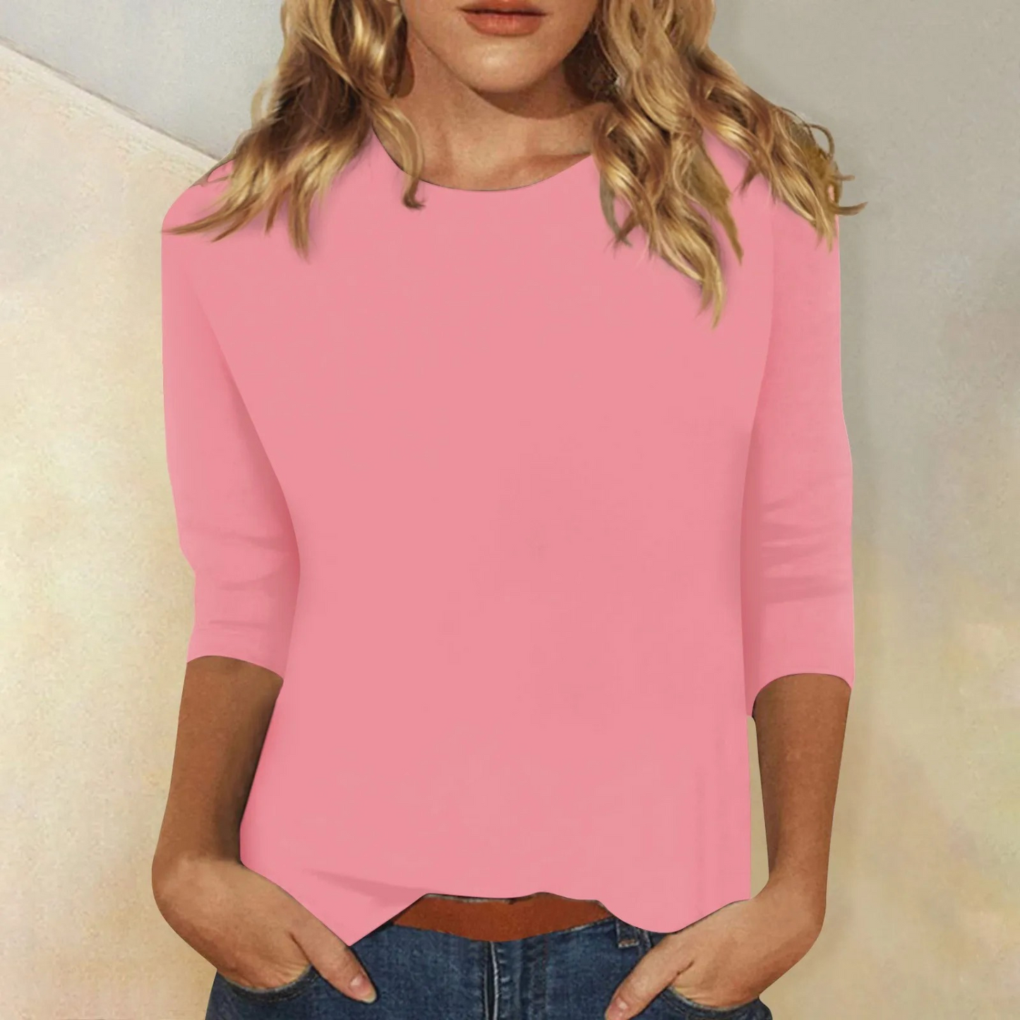 Women's 3/4 Sleeve Round Neck Top