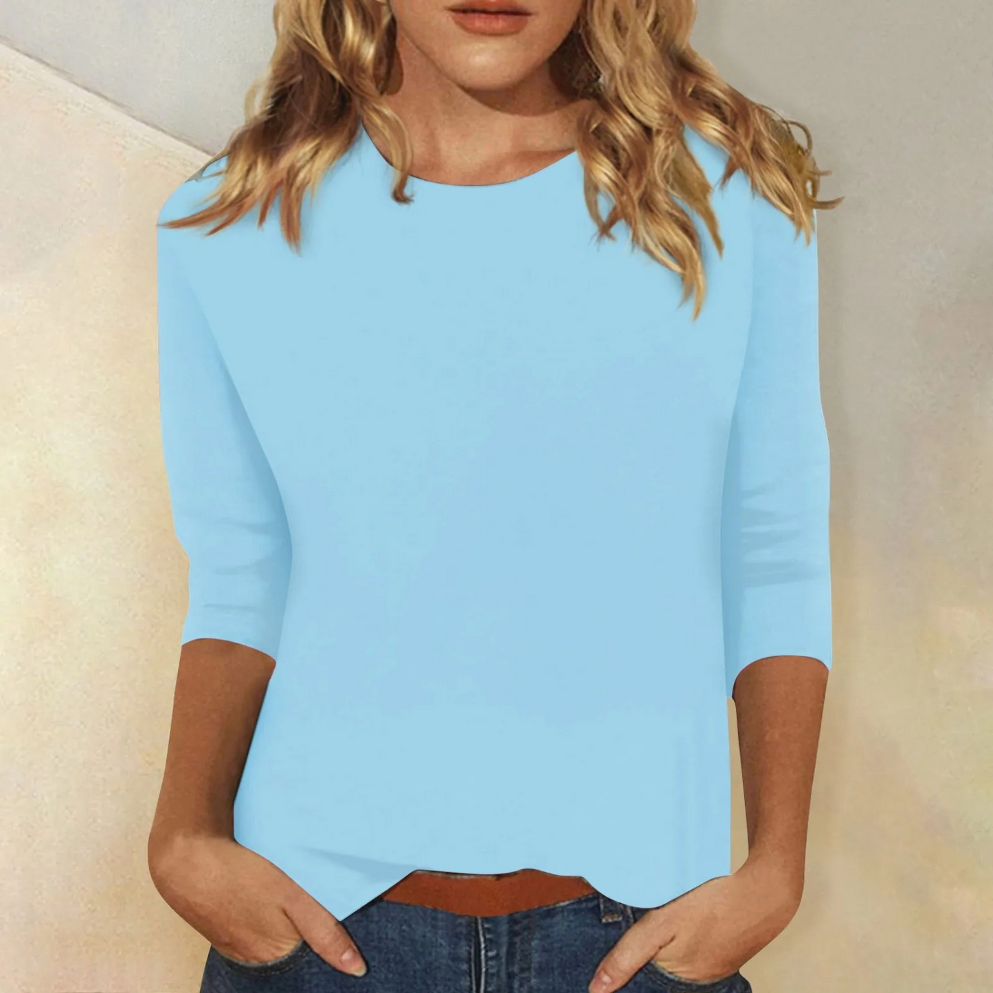 Women's 3/4 Sleeve Round Neck Top