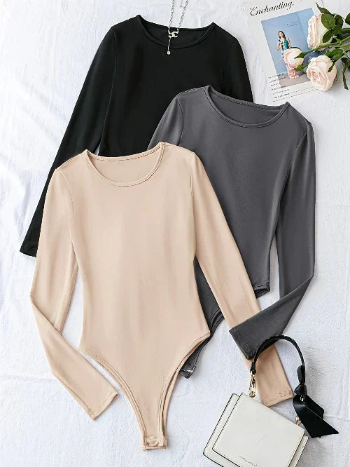 Women's 3-Pack Casual Long-Sleeve Bodysuits
