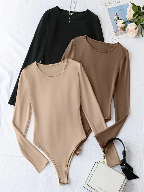 Women's 3-Pack Casual Long-Sleeve Bodysuits