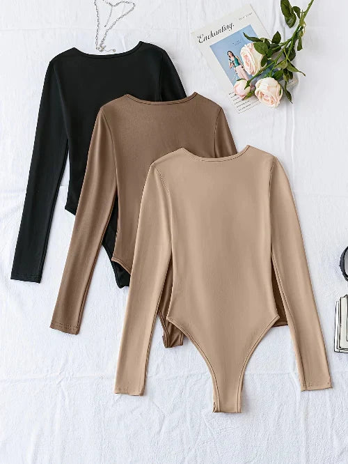 Women's 3-Pack Casual Long-Sleeve Bodysuits