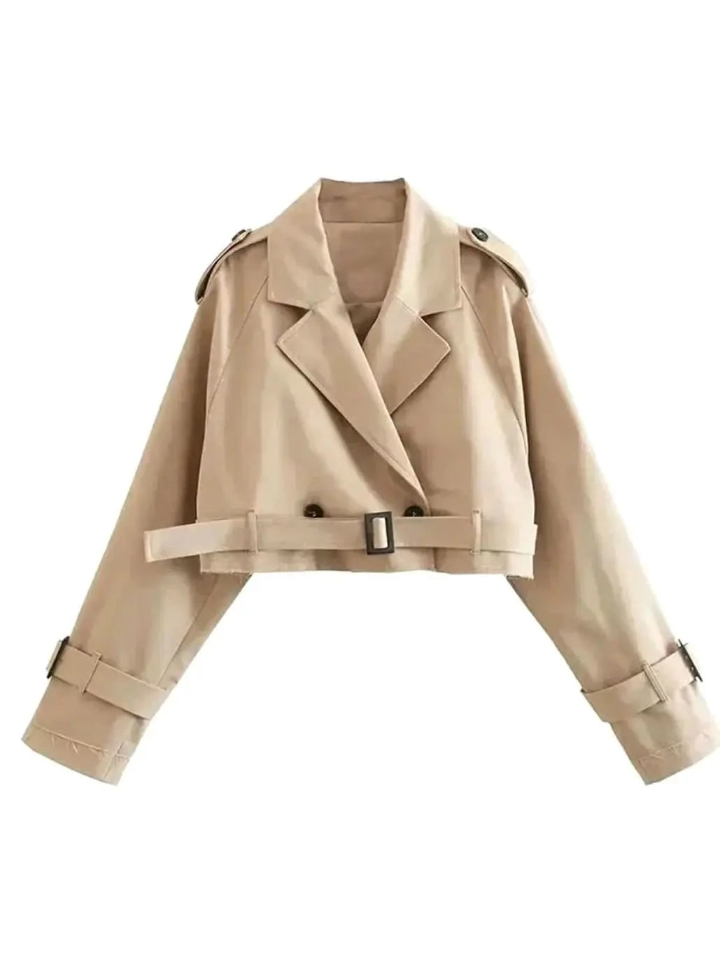 Women's Beige Cropped Long-Sleeve Trench Coat