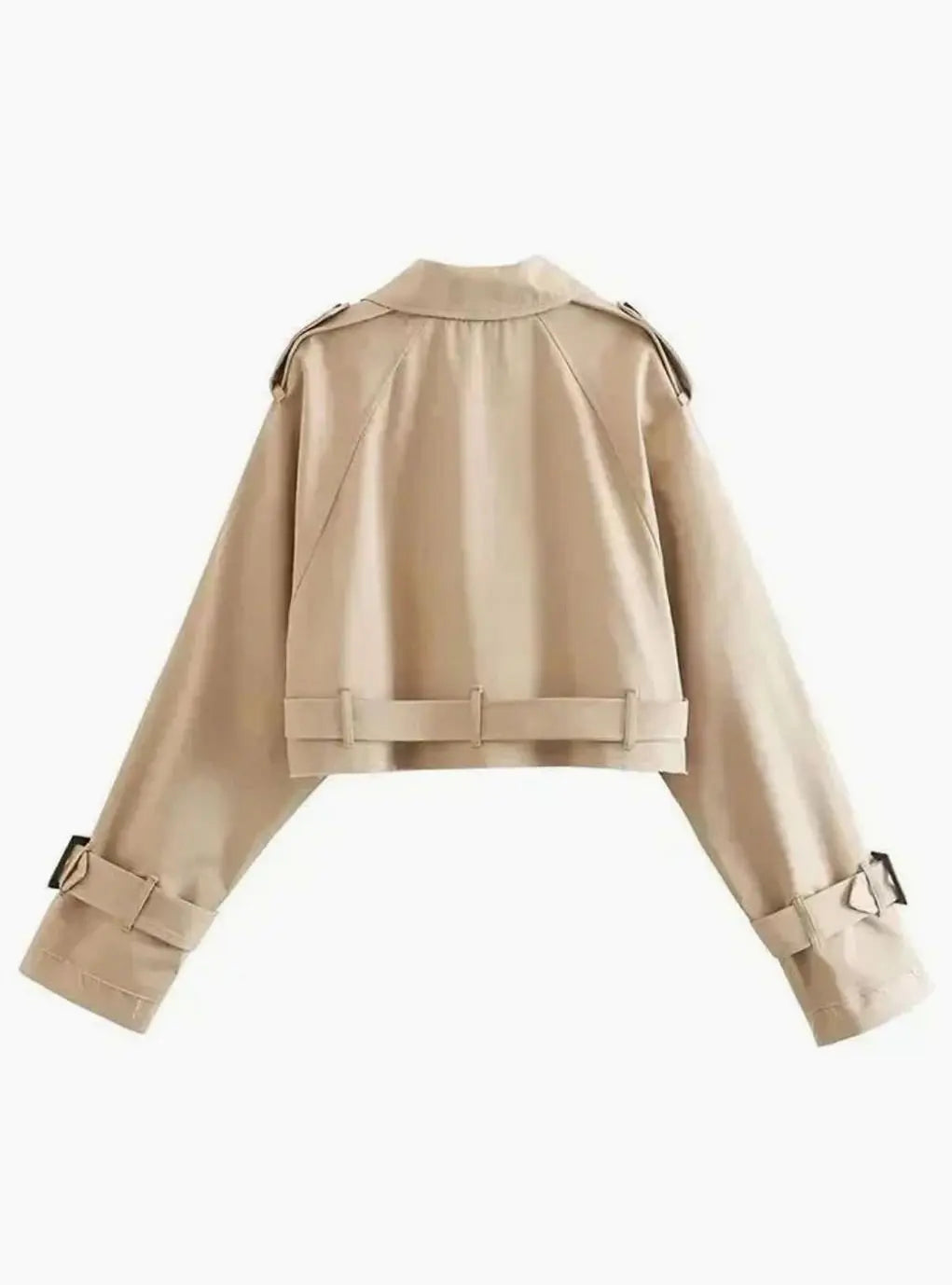 Women's Beige Cropped Long-Sleeve Trench Coat
