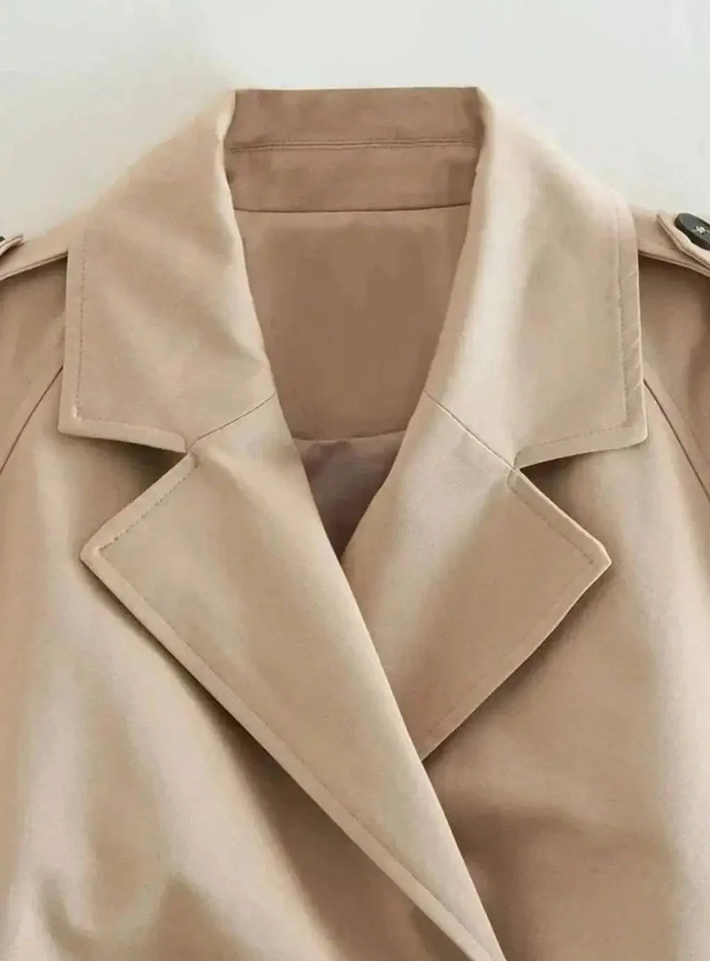 Women's Beige Cropped Long-Sleeve Trench Coat