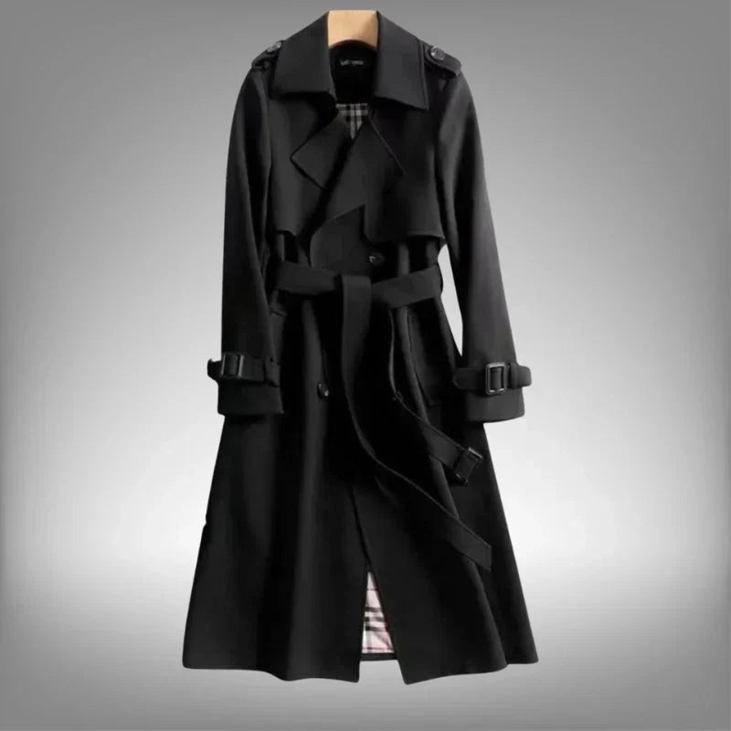 Women's Belted Double-Breasted Trench Coat with Notched Lapels
