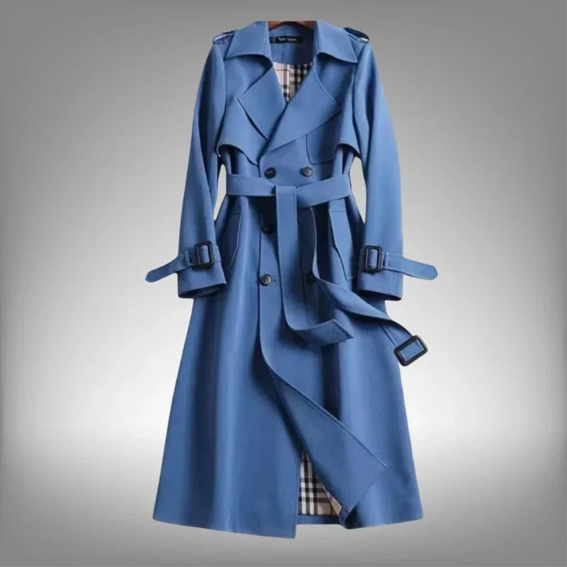 Women's Belted Double-Breasted Trench Coat with Notched Lapels