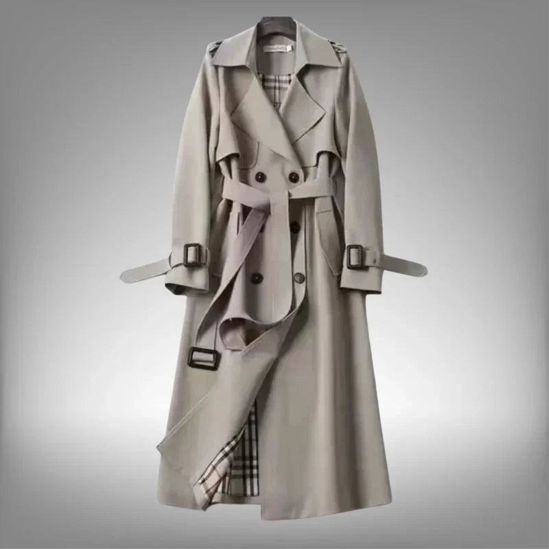 Women's Belted Double-Breasted Trench Coat with Notched Lapels