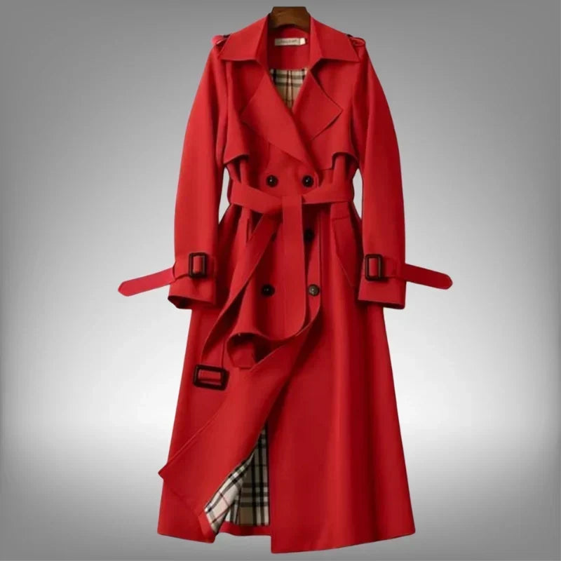 Women's Belted Double-Breasted Trench Coat with Notched Lapels