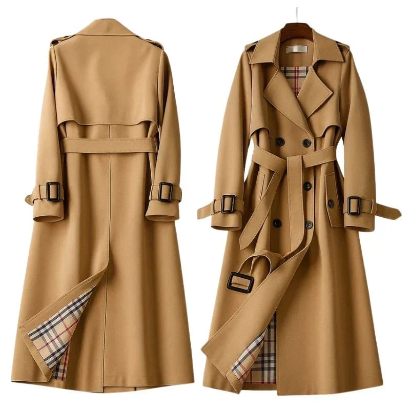 Women's Belted Double-Breasted Trench Coat with Notched Lapels