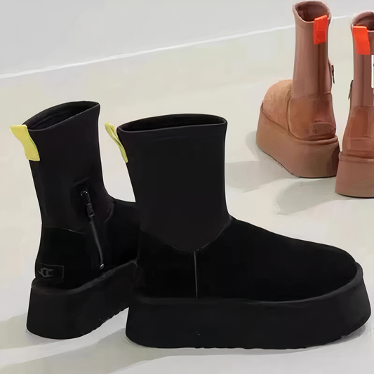 Women's Boots with Smooth Shaft and Side Zipper