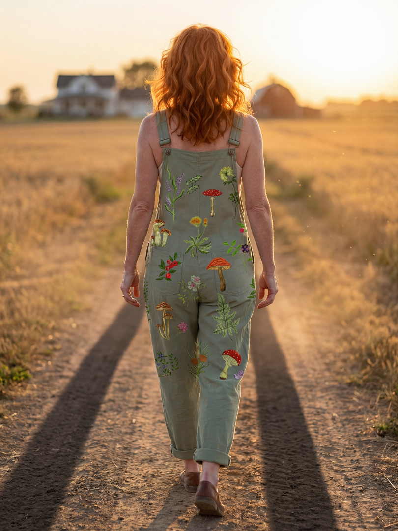 Women's Botanical Embroidered Overalls