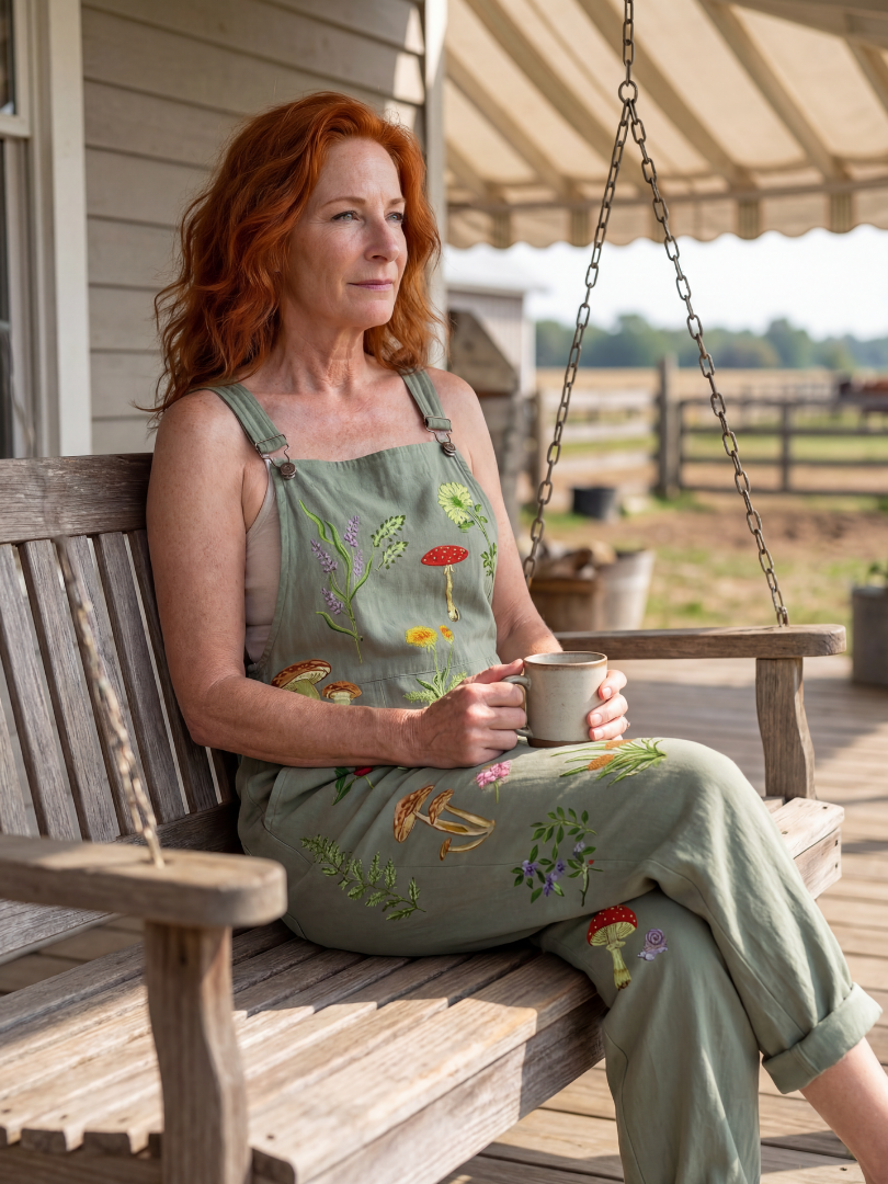 Women's Botanical Embroidered Overalls