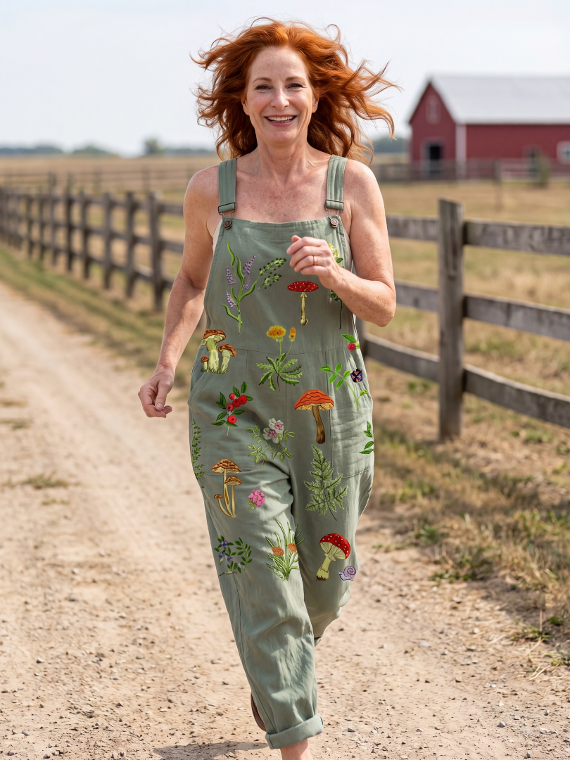 Women's Botanical Embroidered Overalls