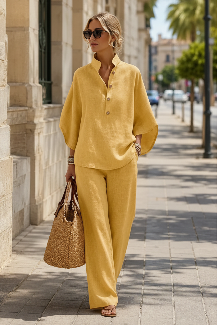 Women's Breezy Two-Piece Set with Wide-Leg Trousers