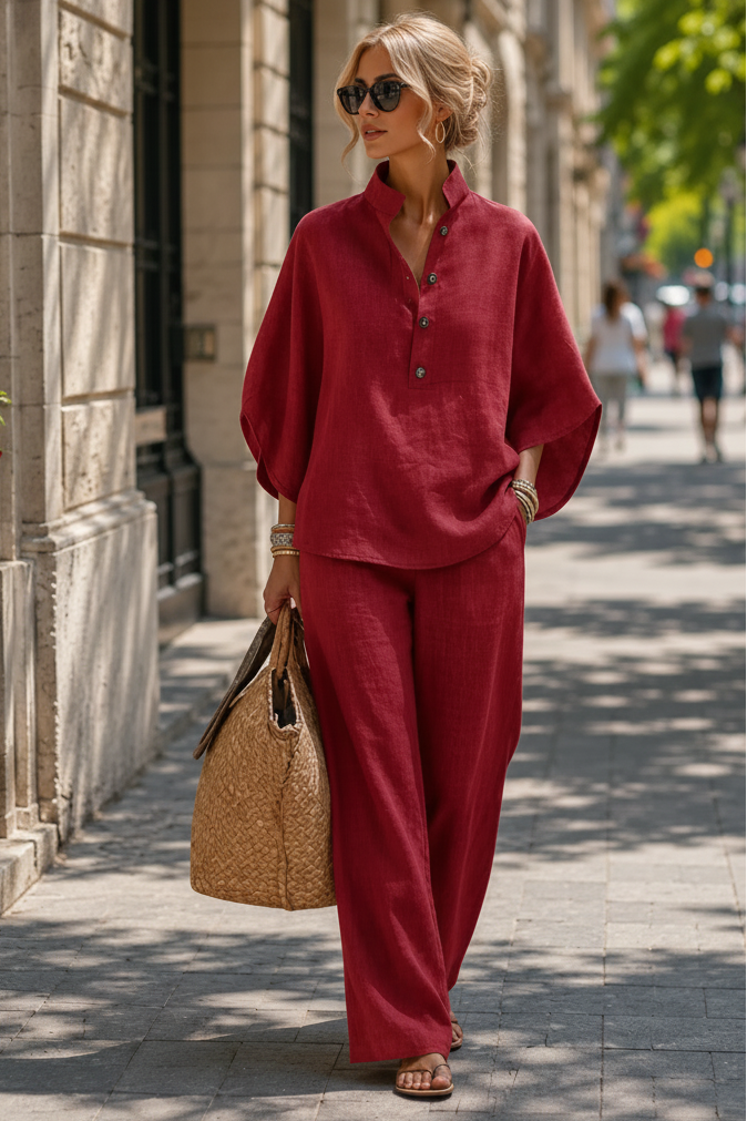 Women's Breezy Two-Piece Set with Wide-Leg Trousers