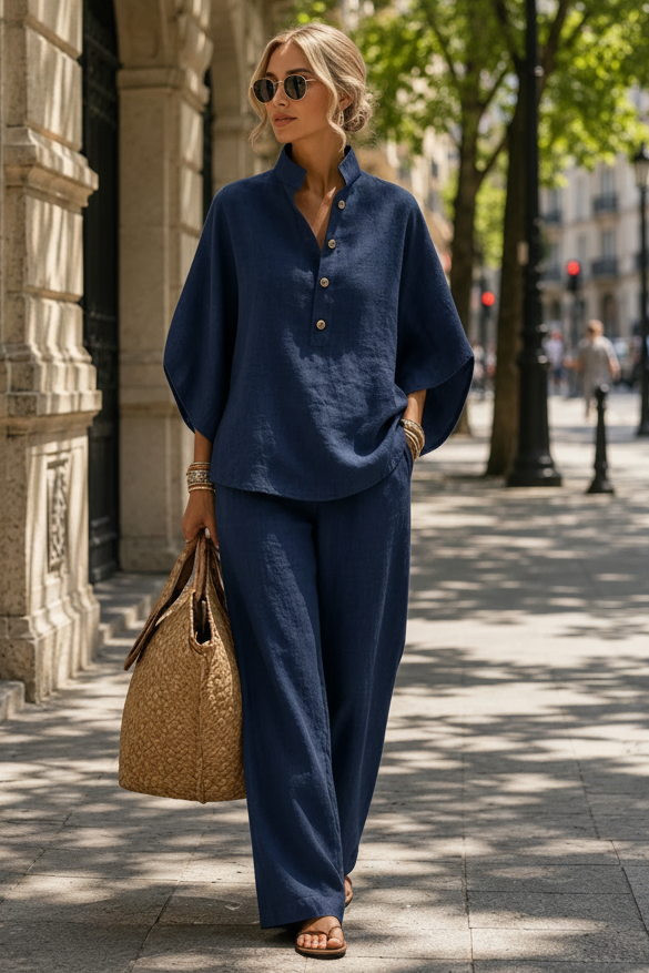 Women's Breezy Two-Piece Set with Wide-Leg Trousers