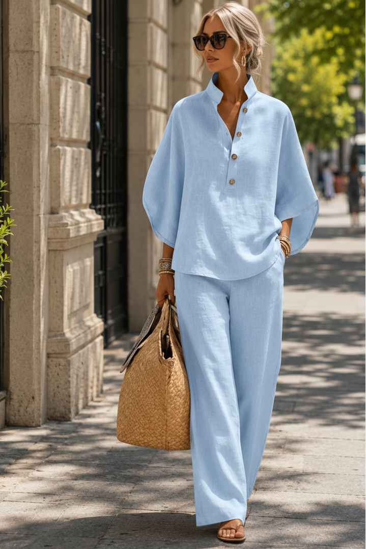 Women's Breezy Two-Piece Set with Wide-Leg Trousers