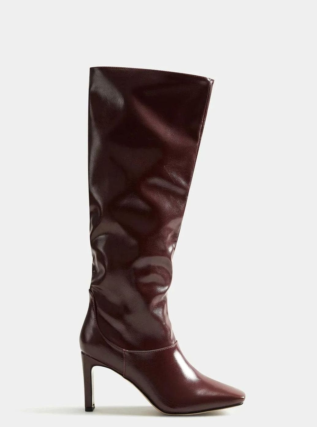 Women's Brown Square-Toe Knee-High Heeled Boots