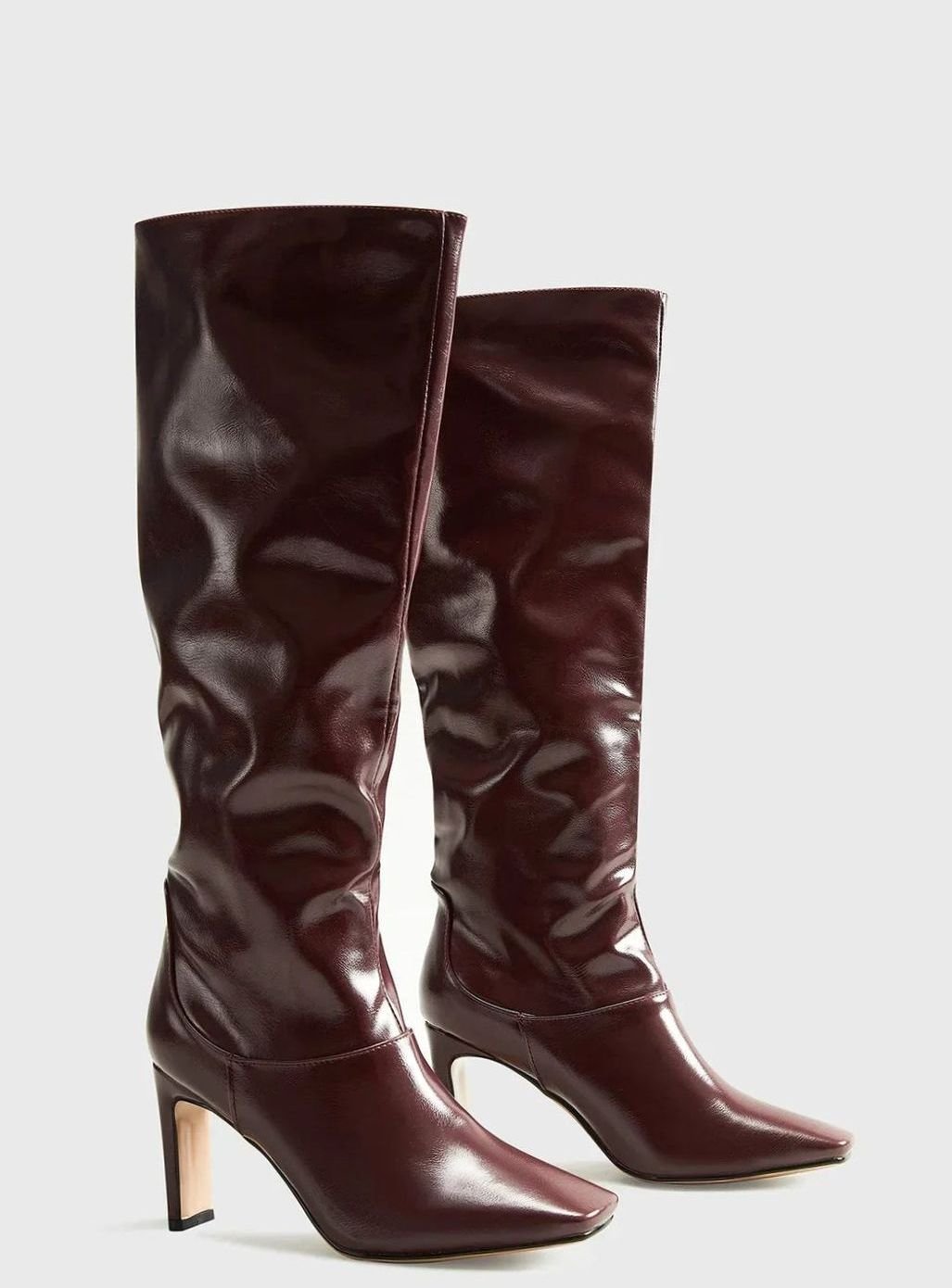 Women's Brown Square-Toe Knee-High Heeled Boots
