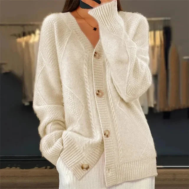 Women's Button-Down Cashmere Knit Cardigan with Long Sleeves